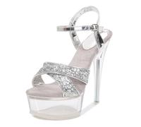 Mdrcg Women's Platform Sandal Heels With Ankle Strap Sexy Pole Dance High Heel Shoes 14cm Stiletto for Exotic Dancers,Silver,6.5