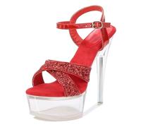 Mdrcg Women's Platform Sandal Heels With Ankle Strap Sexy Pole Dance High Heel Shoes 14cm Stiletto for Exotic Dancers,Red,9