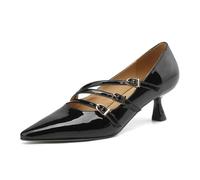 Mdrcg Women's Pumps with Pointed Toe, 5.5CM Low Heels, Slip-On Design, Solid Faux Patent Leather, Elegant Dress Shoes for Office, Party, and Dating,Black,9