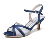 Mdrcg Women's Satin Mesh Sandals, Ankle Strap Bridal Party Heels Blue