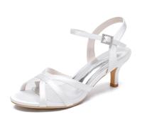 Mdrcg Women's Satin Mesh Sandals, Ankle Strap Bridal Party Heels White