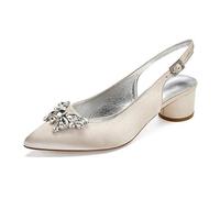 Mdrcg Women's Sexy Pointed Toe Heel,Block Heels,Fashion Stilettos,Wide Fit Heels,Open Toe Lace Up,Low Heels,Wedding,Party,Evening,Prom,champagne,39