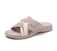 Mdrcg Women's Slide Sandals, Soft Fabric Strap Slip-on Slippers, Comfortable Footbed for Summer Casual Walking,Flesh,4
