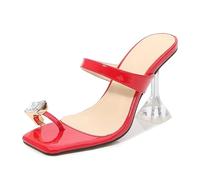 Mdrcg Women's Temperament Personality flip Flops Square Head Wine Glass Heel Peep Shoes Pole Dancing Stripper Party Sandals 9CM/3.54IN,Red,3.5