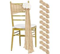 MDS Pack of 50 PCS Cheesecloth Chair Sashes 17”x70” Gauze Rustic Aisle Decorations Designed Chair Bows for Wedding Birthday Baby Shower Reception Party Banquet Hotel Event Decoration - Champagne