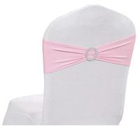 MDS Pack of 50 Spandex Chair Sashes Bow Premium Stretch Chair Cover Band with Buckle Slider Universal fits Elastic Dining Chair Ties for Wedding Party Banquet Events Decoration - Blush Pink