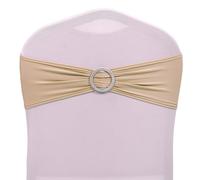 MDS Pack of 50 Spandex Chair Sashes Bow Premium Stretch Chair Cover Band with Buckle Slider Universal fits Elastic Dining Chair Ties for Wedding Party Banquet Events Decoration - Champagne Gold