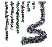 MDSIOKHJ Artificial Flower Vines 5PCS 2M Purple Rose Flower Garland Plants Artificial Fake Rose Vine Flowers Hanging Ivy for Wedding Party Garden Wall Decoration(5pcs dark purple)
