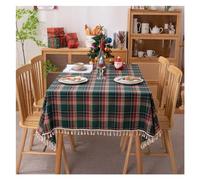 MDSIOKHJ Christmas Table Cloth Christmas tablecloth Green Plaid Photo Atmosphere Resort Home Textile New Year table cover for Family Gathering Restaurant(Tassel green plaid,60X60CM)