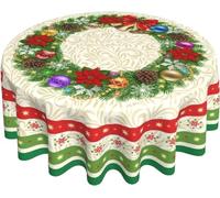 MDSIOKHJ Christmas Table Cloth Xmas Winter Snowflake Round Tablecloth 60 Inch Christmas Floral Green Table Cloth Polyester Cover Decor for Holiday Party