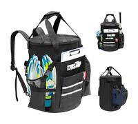 MDSTOP Baseball Bucket Bag, Baseball Coach Accessories Storage Pouch, Softball Bucket Bag, Non-slip Bottom, Multiple Pockets for Bats, Caps, Water Cups, Gloves and Scoreboards (Black)