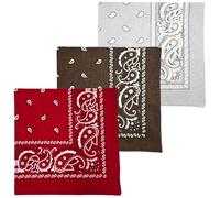 MDSTYLE 3 Pack Extra Large Bandanas 27” x 27” 100% Cotton for Men & Women Paisley Handkerchief Headband Scarf Jumbo Bandana, Dark Red/Brown/Grey, XL