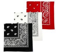 MDSTYLE 3 PCS Extra Large Bandanas 27” x 27” 100% Cotton for Men & Women Paisley Handkerchief Headband Scarf Jumbo Bandana, Black/White/Red, XL