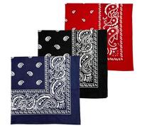MDSTYLE 3 PCS Extra Large Bandanas 27” x 27” 100% Cotton for Men & Women Paisley Handkerchief Headband Scarf Jumbo Bandana, Navy Blue/Black/Red, XL