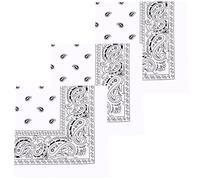MDSTYLE 3 PCS Extra Large Bandanas 27” x 27” 100% Cotton for Men & Women Paisley Handkerchief Headband Scarf Jumbo Bandana, 3pcs White, XL