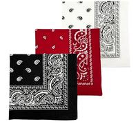 MDSTYLE 3 PCS Extra Large Bandanas 27” x 27” 100% Cotton for Men & Women Paisley Handkerchief Headband Scarf Jumbo Bandana, Black/Dark Red/White, XL