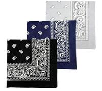 MDSTYLE 3 PCS Extra Large Bandanas 27” x 27” 100% Cotton for Men & Women Paisley Handkerchief Headband Scarf Jumbo Bandana, Black/Navy Blue/Grey, XL