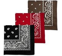 MDSTYLE 3 PCS Extra Large Bandanas 27” x 27” 100% Cotton for Men & Women Paisley Handkerchief Headband Scarf Jumbo Bandana, Black/Dark Red/Brown, XL