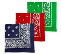 MDSTYLE 3 PCS Extra Large Bandanas 27” x 27” 100% Cotton for Men & Women Paisley Handkerchief Headband Scarf Jumbo Bandana, Green/Navy Blue/Red, XL
