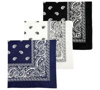 MDSTYLE 3 PCS Extra Large Bandanas 27” x 27” 100% Cotton for Men & Women Paisley Handkerchief Headband Scarf Jumbo Bandana, Navy Blue/Black/White, XL