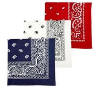 MDSTYLE 3 PCS Extra Large Bandanas 68.5 x 68.5 100% Cotton for Men & Women Paisley Handkerchief Headband Scarf Jumbo Bandana (Navy Blue/White/Red)