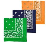 MDSTYLE 3 PCS Extra Large Bandanas 68.5 x 68.5 100% Cotton for Men & Women Paisley Handkerchief Headband Scarf Jumbo Bandana (Green/Navy Blue/Orange)