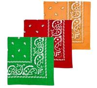 MDSTYLE 3 PCS Extra Large Bandanas 68.5 x 68.5 100% Cotton for Men & Women Paisley Handkerchief Headband Scarf Jumbo Bandana (Green/Red/Orange)