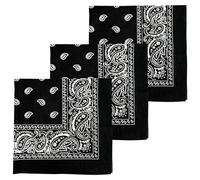 MDSTYLE 3 PCS Extra Large Bandanas 68.5 x 68.5 100% Cotton for Men & Women Paisley Handkerchief Headband Scarf Jumbo Bandana (Black 3 Pcs)