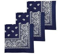 MDSTYLE Extra Large Bandana 27” x 27” 100% Cotton for Men & Women Paisley Handkerchief Headband Scarf Jumbo Bandanas, Navy Blue 3pcs, XL