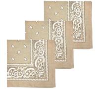 MDSTYLE Extra Large Bandana 27” x 27” 100% Cotton for Men & Women Paisley Handkerchief Headband Scarf Jumbo Bandanas, Tan 3pcs, XL