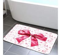 MDUKOIN Pink Bow Bathroom Rugs, Cute Watercolor Floral Bow Princess Style Bath Mat for Bathroom for Kids, Boho Aesthetic Flannel Non Slip Kitchen Rugs Shower Bathtub Doormats 17X29in