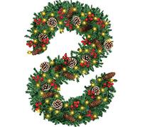 Mduvoz Christmas Garland, 12FT Prelit Christmas Garland with 100 LED Lights, Greenery Xmas Garland with 20 Pine Cones 90 Red Berry Christmas Decoration for Indoor Outdoor Home Mantel Fireplace