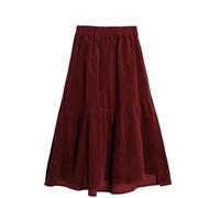 MdybF Black skirt Corduroy Long Skirt Autumn Winter Women's High Waist Elastic Waist Skirts Skort Fashion Clothing-red-xxl