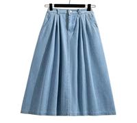 MdybF Denim Skirt Autumn Plus Size Denim Skirt Women High Elastic Waist A Line Midi Jeans Skirts-Sky Blue-XXL