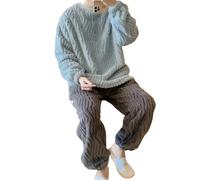 MdybF Fleece pyjamas men Winter Homewear Thick Color Sleeve Fleece Men'S Pajama Pajama Fashion Sets Long Sets Coral Neck Piece Solid Loose Set Warm