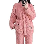 MdybF Pajama sets for women winter Autumn Winter Warm Women'S Pajamas Set Long-Sleeved Tops+Pants 2Pcs Suit Female Soft Sleepwear Thick Home Wear-C-L-Weight 50-60Kg