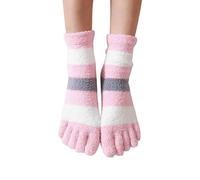 MdybF Pink Striped Women's 3 Pairs Thick Five Finger Socks Winter Warm Coral Fleece Fluffy Toe Socks Soft Cozy Hosiery Female Floor Slippers