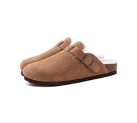 MdybF Slippers Fur Clogs For Women Men Winter Home Cork Mules Fuzzy Slippers Short Plush Potato Shoes Indoor Outdoor Warm-Brown-38