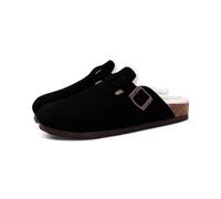 MdybF Slippers Fur Clogs For Women Men Winter Home Cork Mules Fuzzy Slippers Short Plush Potato Shoes Indoor Outdoor Warm-Black-40