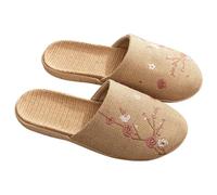 MdybF Slippers Linen Slippers Female Summer Male Couple Home Embroidered Non-Slip Soft Bottom Indoor Home Use Cotton And Linen Floor Slippers-Pink-35-36