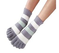MdybF Toe Socks 3 Pairs Women'S Thick Five Finger Socks Winter Warm Coral Fleece Fluffy Toe Socks Striped Soft Cozy Hosiery Girls Female Floor Slippers-2