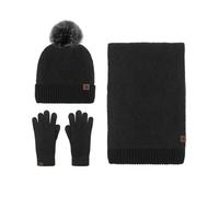MdybF Winter hat scarf gloves set women Solid Color Hat Scarf Glove Set Women'S 3 In 1 Coldproof Knitted Ball Cap Scarf Men'S Warm Gloves-Black