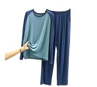 MdybF Winter pajamas Spring Autumn Pajamas Sets Long-Sleeve Men'S Modal Cozy Sleepwear Round Neck Fashion Homewear Clothing Plu Size Lounge Set-Blue-Xxl