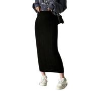 MdybF Winter Skirts For Women UK Women Autumn Winter Knitted Skirts Slim Long Skirt Casual High Waisted Skirt-Black-L