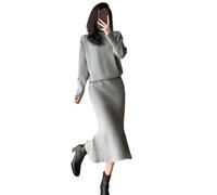MdybF Women's Skirt Suits Women Sweater Two Piece Set High Collar Solid Pullover+Elastic Waist Knitted Skirt Suit Winter-Picture Color-L