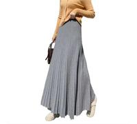 MdybF Women's skirts Knitted Skirt Women Autumn Winter Casual Solid All-Match Thick Warm A Line High Waist Long Skirt-Gray-One Size