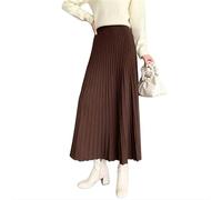 MdybF Women's skirts Knitted Skirt Women Autumn Winter Casual Solid All-Match Thick Warm A Line High Waist Long Skirt-Coffee-One Size