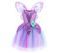 MDYCW Little Girls Princess Costume Birthday Party Party Dress for Special Occasion with Butterfly Wings Purple