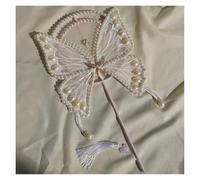 MDYTPT Dancing Fan Ancient Style Chinese Costume Fan Palace Fan Butterfly Fan Catwalk Dance Fan Long Handle Gorgeous Photo Shooting Props for Dancing Performances(White)