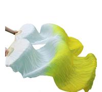 MDYTPT Dancing Fan Handmade Dance Props Silk Belly Dance Fans Natural Silk 1 Pc Left Hand+1 Pc Right Hand Dancing Silk Fan White+Yellow for Dancing Performances(XXL-280x90cm)